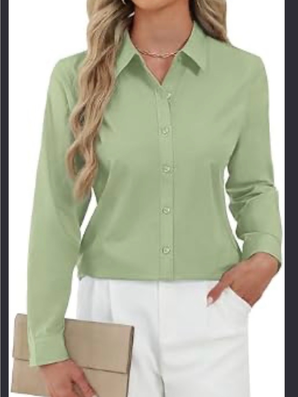 7th Avenue  Mint Green Long-Sleeve Button-Up Shirt Size M